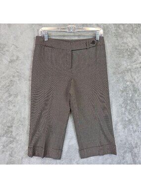Ann Taylor Capri Pants Womens 4P Brown Check Twill Cuffed Crop Work Office